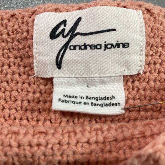 ANDREA JOVINE Sweater Waffle Knit Boat Neck 3/4 Sleeve Cotton Womens L Peach - Picture 3 of 10